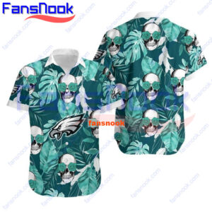 Philadelphia-Eagles-Hawaiian-Shirt-Eagles-Coconut-Leaves-and-Skulls